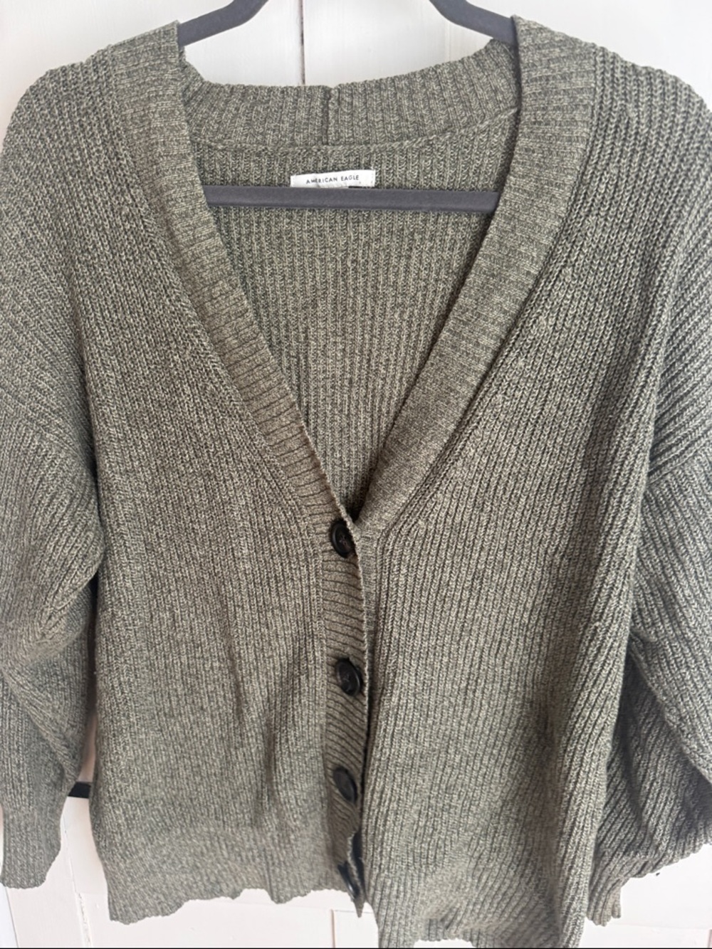 American Eagle Outfitters Olive Ribbed V-Neck Button Cardigan